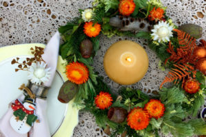 Christmas floral surrounding candle for Bush craft afternoon